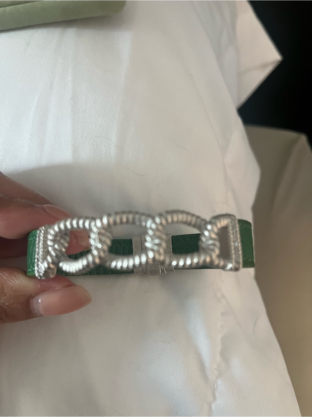 Judith Ripka Green Leather Bracelet with Silver Rope Chain Accent - Picture 4 of 4